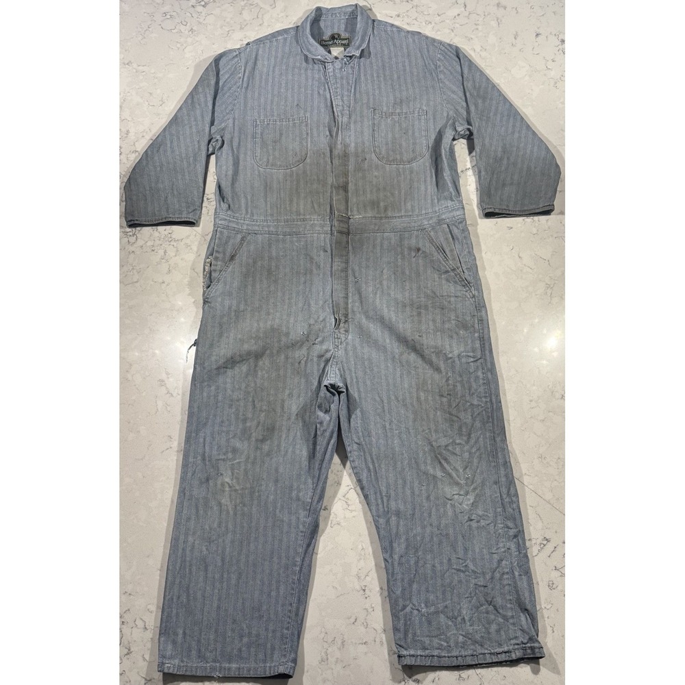 VTG 90s Berne Apparel Herringbone Coveralls Mens XL Blue HBT Workwear Distressed